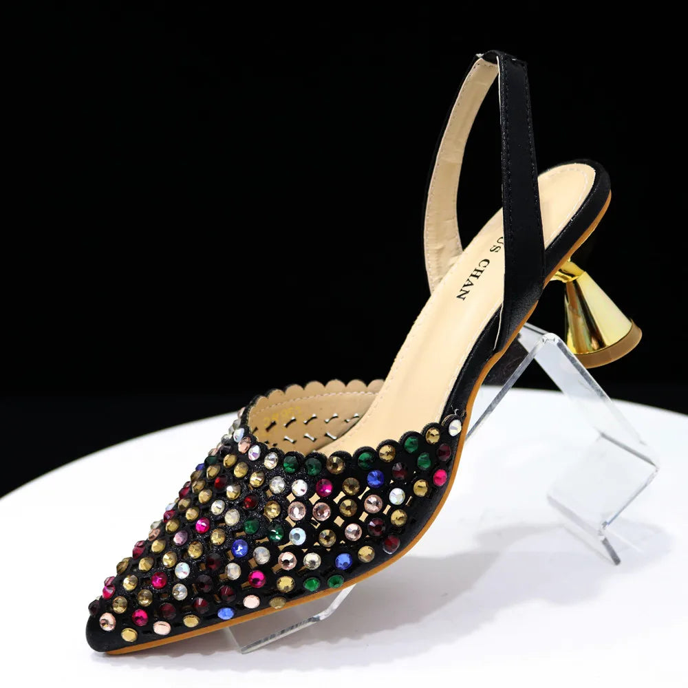 Sandalias con fondo de Muffin decoradas con cuentas para mujer, zapatos y bolso cómodos y versátiles, elegantes, a la moda, verano, 2023