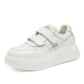DRKANOL, zapatos de plataforma con suela gruesa y aumento de altura, zapatillas informales de cuero genuino para mujer, zapatos de tabla con gancho y bucle para mujer, color blanco