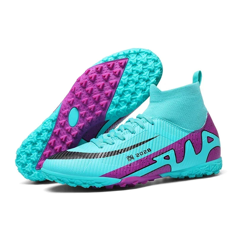 Zapatos de fútbol rosas a la moda para hombre, botas de fútbol ligeras profesionales con calcetín, zapatillas de fútbol originales antideslizantes para exteriores