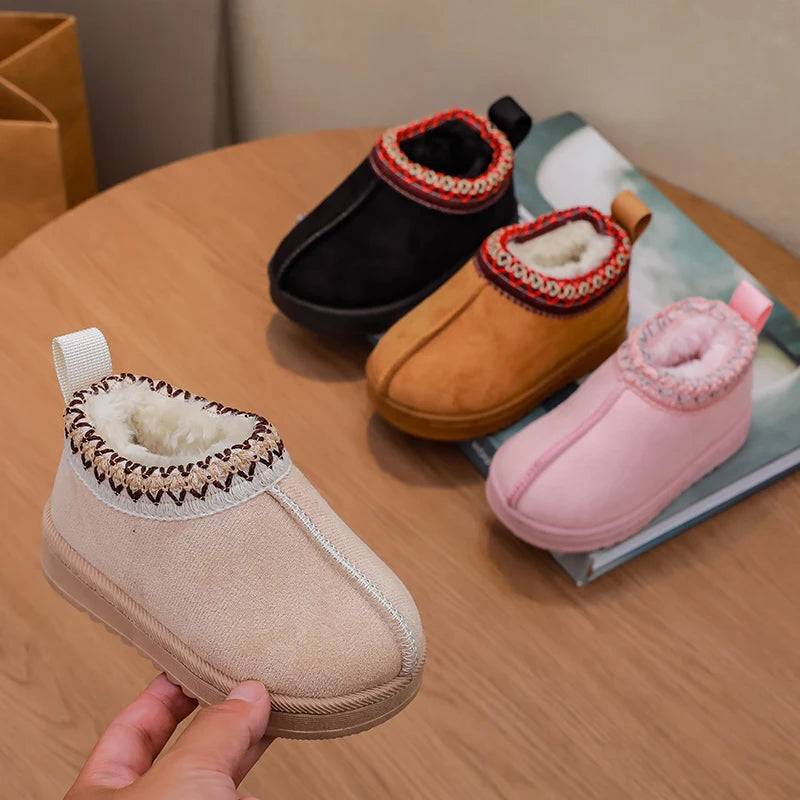 2025 nueva moda botines para niños suave invierno casual niñas zapatos de algodón Color sólido niños escuela botas de felpa zapatos cálidos