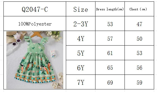 Vestido de verano para niña con estampado de plantas y mangas con mosca pequeña