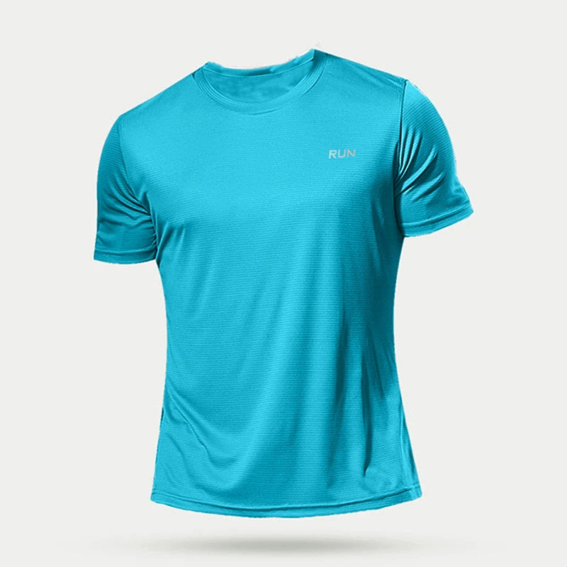 Camiseta deportiva de verano para hombre, camiseta atlética de manga corta con cuello redondo, poliéster, secado rápido, transpirable, ligera, para gimnasio, correr, culturismo, entrenamiento, fútbol, camisetas depo