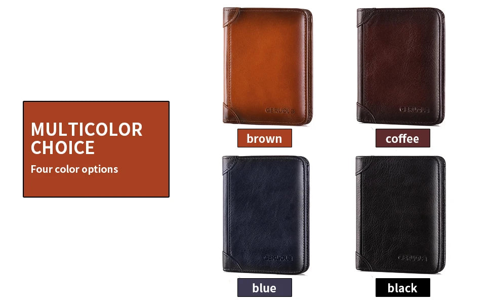 GERUOLA Cartera delgada de cuero genuino con protección RFID para hombre, tarjetero multifuncional para identificación y tarjeta de crédito, color marrón oscuro con adornos