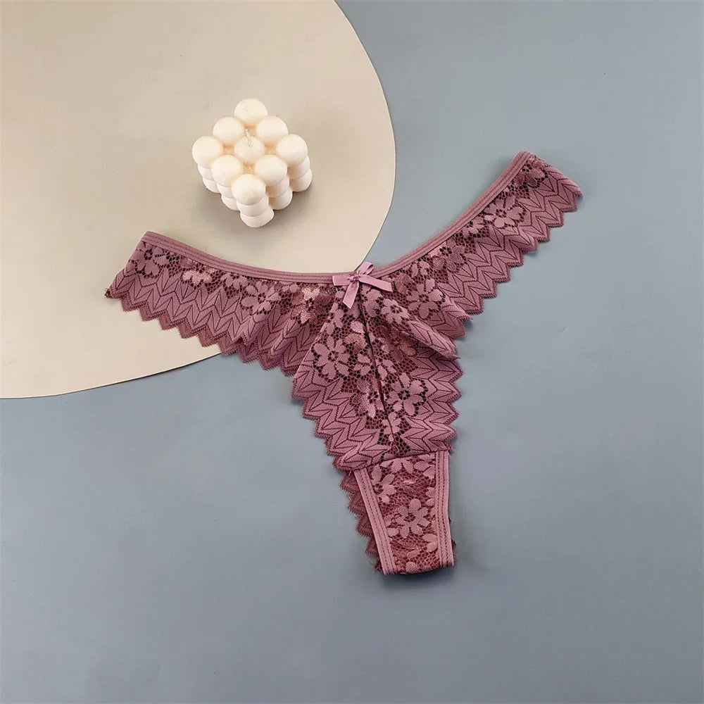 Paquete de 3 tangas de encaje para mujer, ropa interior transparente de cintura media, bragas femeninas con volantes, tallas grandes