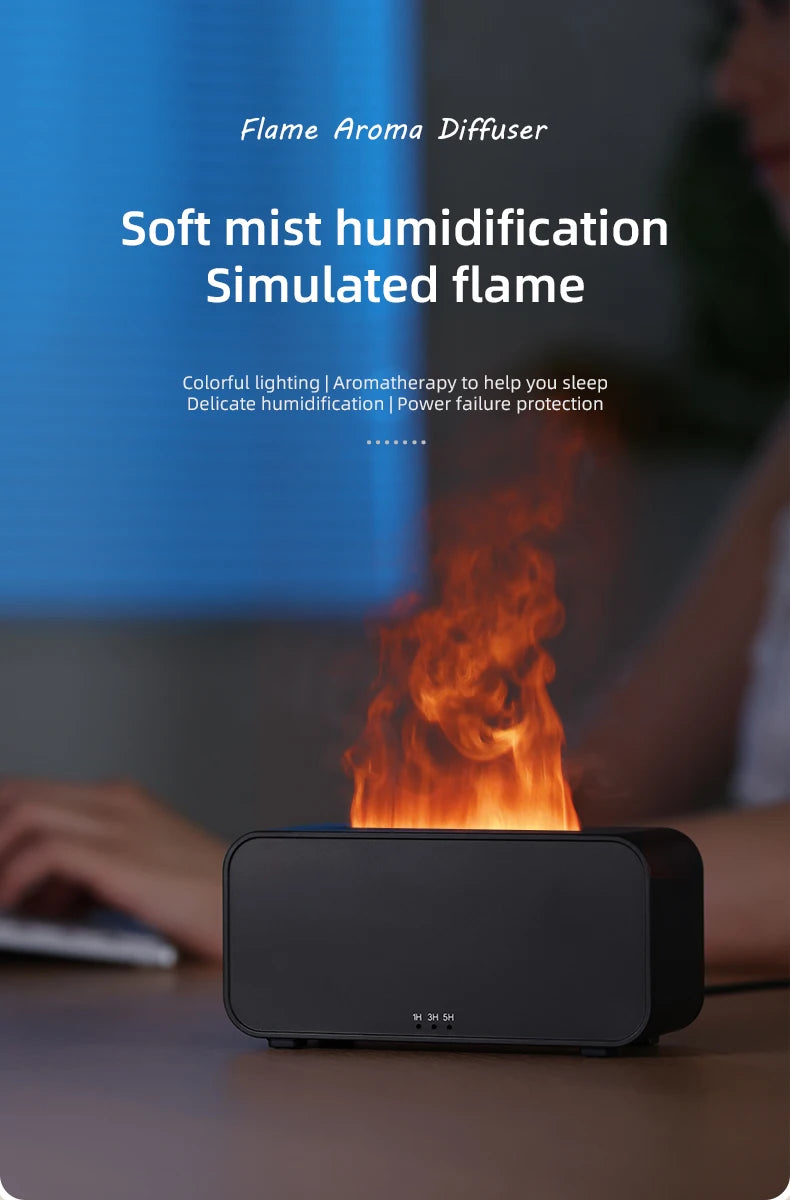 Difusor de Llama Colorida con Modo Temporizador, Humidificador de Aceite Aromático A6 Ultra Silencioso, Humidificador de Aire con 6 Luces LED Variables y Niebla Suave para Decoración del Hogar, Oficina y Ayuda para Dormir