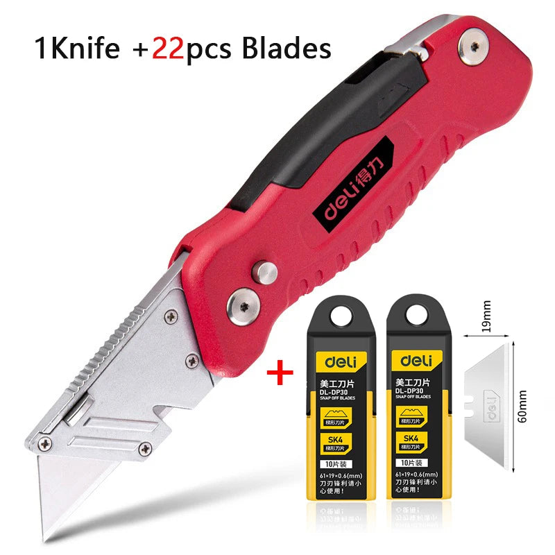 Deli Premium-cortador de caja plegable multifunción, cuchillo profesional de bolsillo de alta resistencia, hoja afilada SK2, papel tapiz couteau