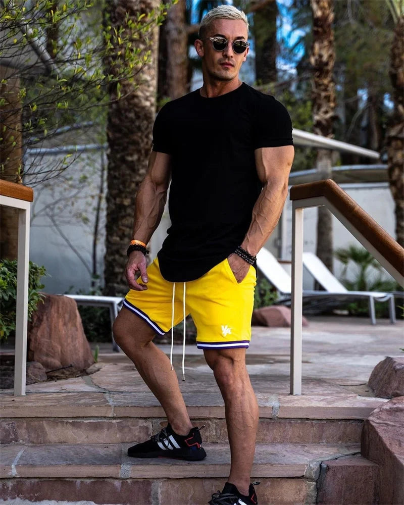 Camiseta de entrenamiento muscular, camiseta de manga corta de entrenamiento de verano para hombre, camiseta de fitness de algodón de alta calidad para hombre, camisetas de color sólido para gimnasio