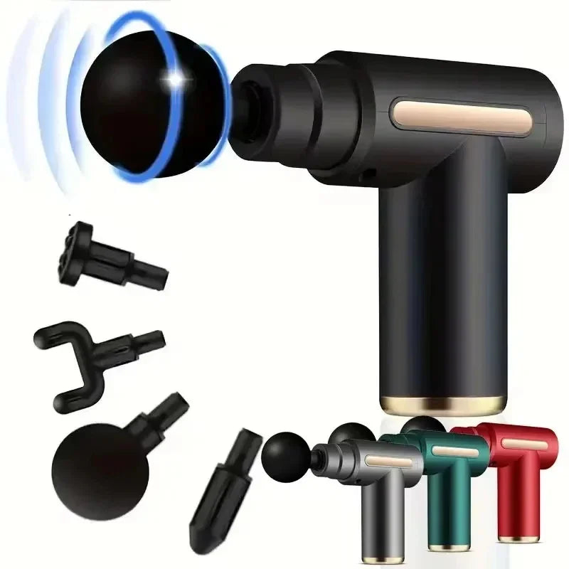 Pistola de masaje eléctrica, herramienta de masaje de percusión de tejido profundo de 4 piezas, relaja los músculos en partes del cuerpo y alivia el dolor.