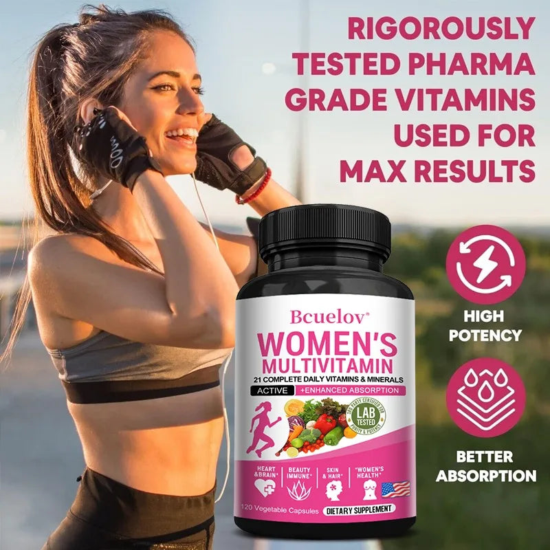 Multivitamínico Diario para Mujeres, con 21 Vitaminas y Minerales Completos para el Día a Día, Fórmula Eficiente para el Metabolismo y el Apoyo Inmunológico, 120 Cápsulas