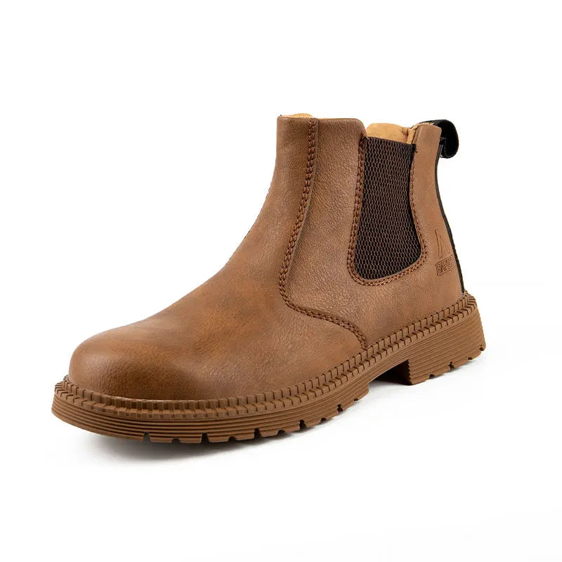 Botas de trabajo Lerther para hombre, zapatos de seguridad indestructibles, zapatillas de trabajo a prueba de pinchazos con punta de acero, zapatos de trabajo para hombre