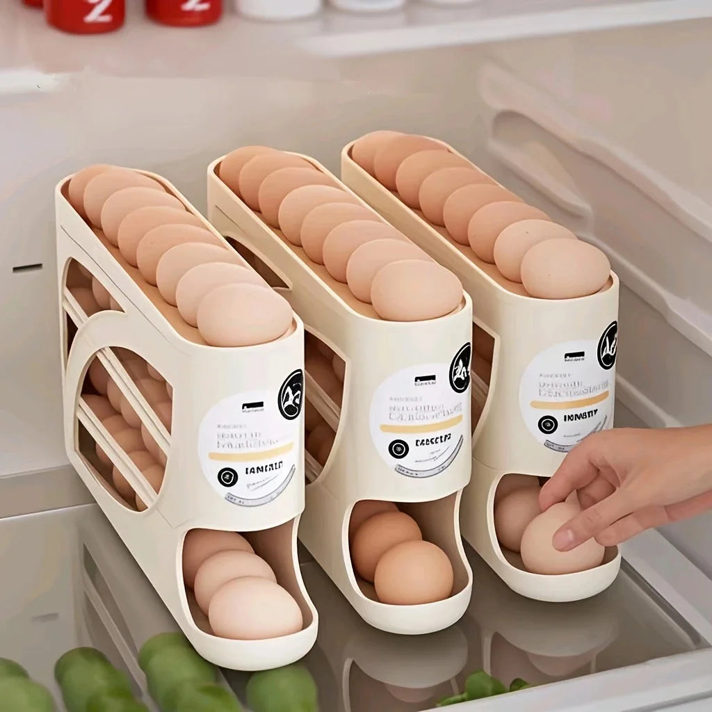 Contenedor de almacenamiento de huevos rodante de 3 niveles para refrigerador, estante organizador de 24 huevos, caja de almacenamiento de cocina y nevera de gran capacidad