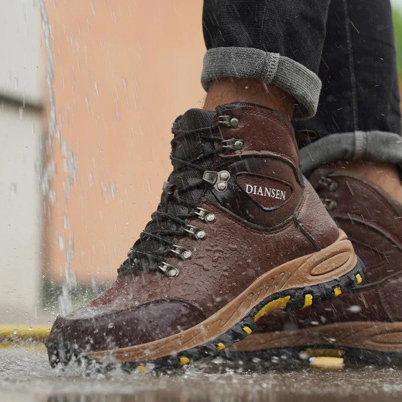 Botas de seguridad de trabajo indestructibles de cuero impermeables para hombre, botas militares para exteriores, zapatos industriales antigolpes y antipinchazos para hombre