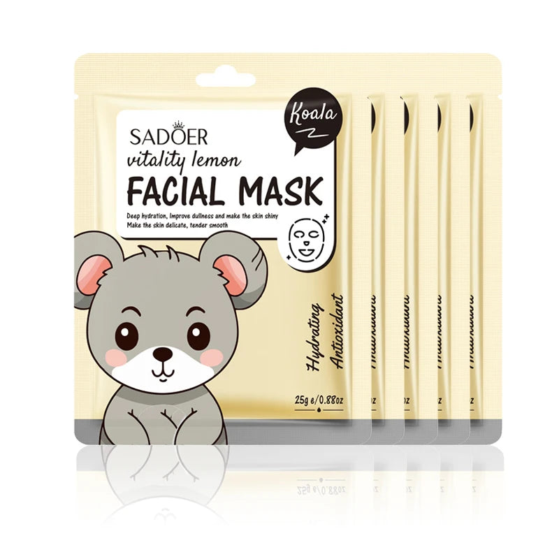 5 uds SADOER dibujos animados frutas frescas máscaras faciales hidratante calmante iluminador mascarilla Facial hidratante para el cuidado de la piel Facial