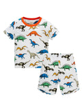 Ropa de dormir para niños de 1 a 8 años, pijamas de dinosaurio de dibujos animados con estampado completo de algodón de verano, conjunto básico de manga corta para uso diario