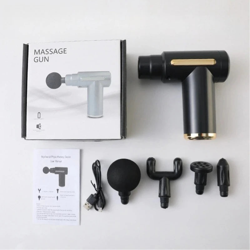 Pistola de masaje eléctrica, herramienta de masaje de percusión de tejido profundo de 4 piezas, relaja los músculos en partes del cuerpo y alivia el dolor.