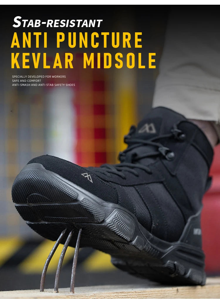 Zapatos de seguridad ligeros y transpirables para hombre, puntera de acero, zapatos de trabajo antigolpes, botas de seguridad indestructibles antipinchazos
