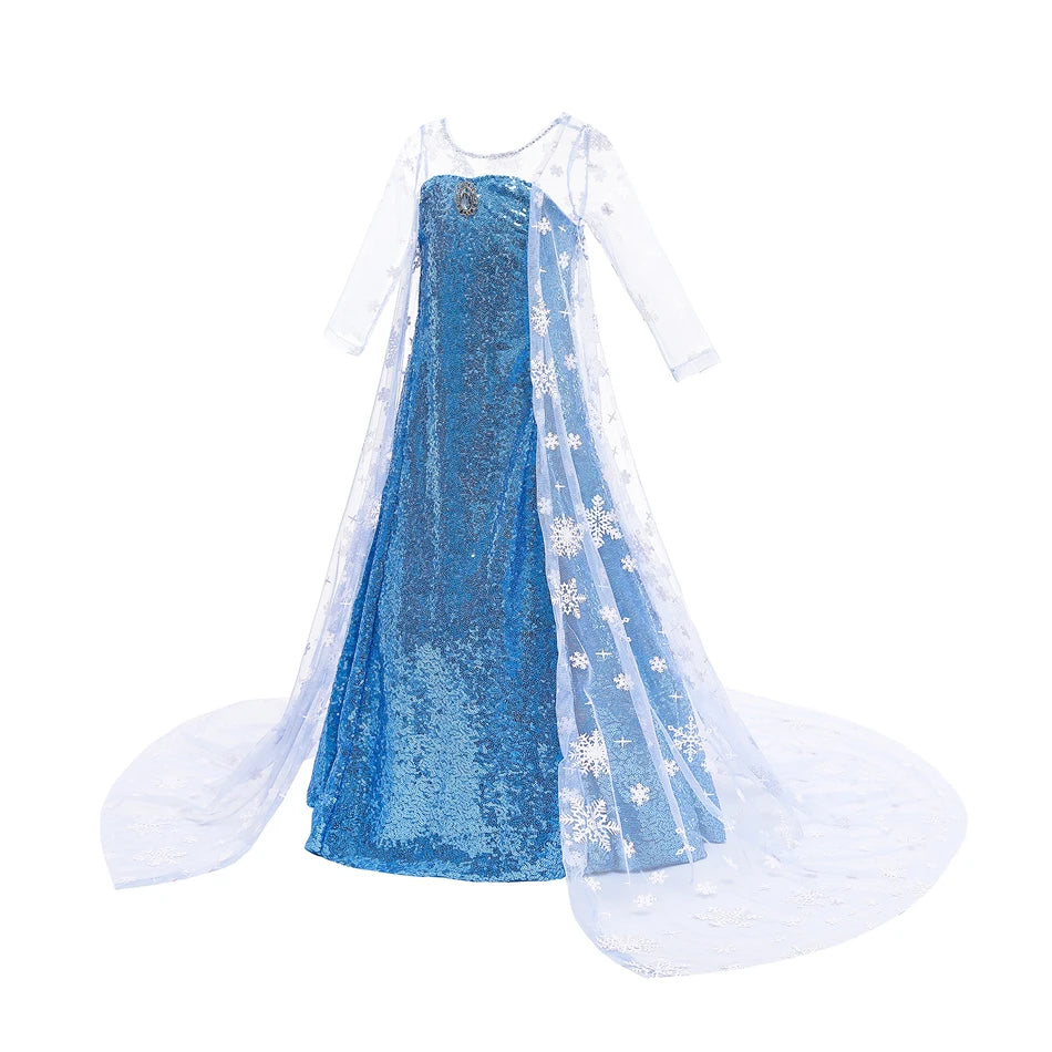 Vestido de Elsa para niñas, disfraz de Reina de la nieve, vestido de princesa para niños, Cosplay, fiesta de cumpleaños, ropa para niños, trajes de Carnaval y Pascua