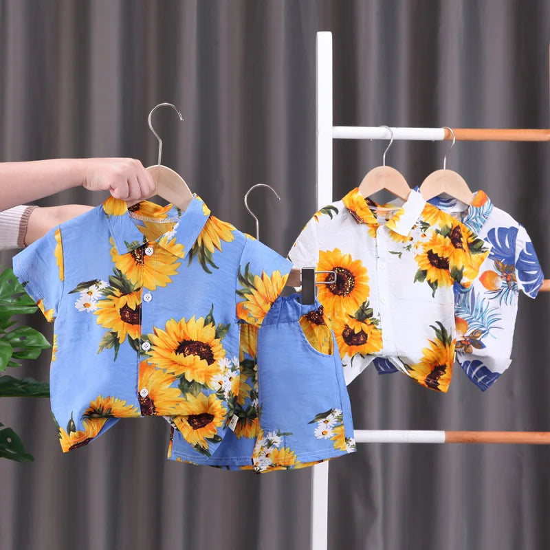 Ropa de verano para bebés, traje informal, camisa, pantalones cortos, conjuntos de 2 piezas, chándal deportivo para niños pequeños