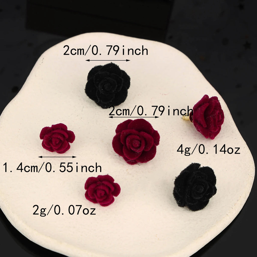Pendientes y pendientes de flores de terciopelo rojo de moda, minimalistas y personalizados, regalo