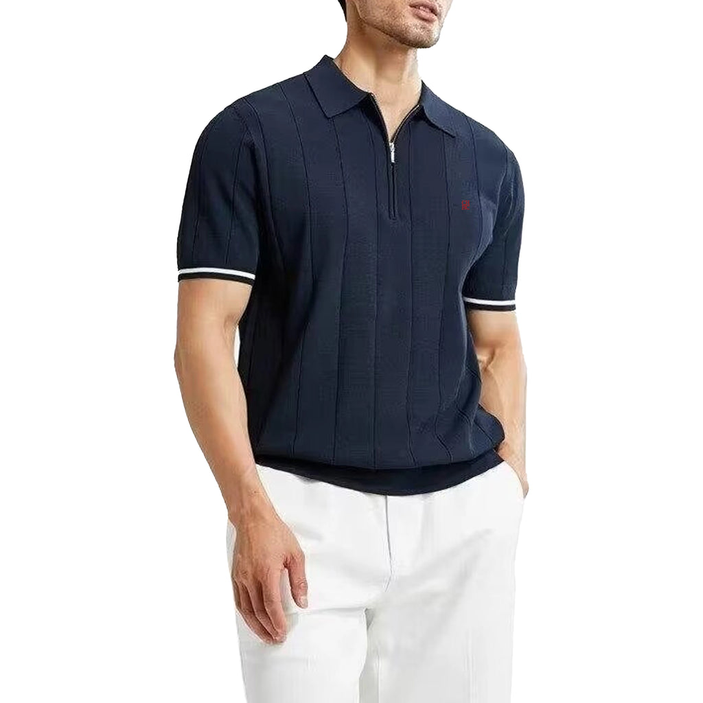 Camiseta Polo de Punto para Hombre CH, con Media Cremallera, Cuello Solapa, Manga Corta, Color Sólido, Casual, de Negocios, Transpirable, para Verano