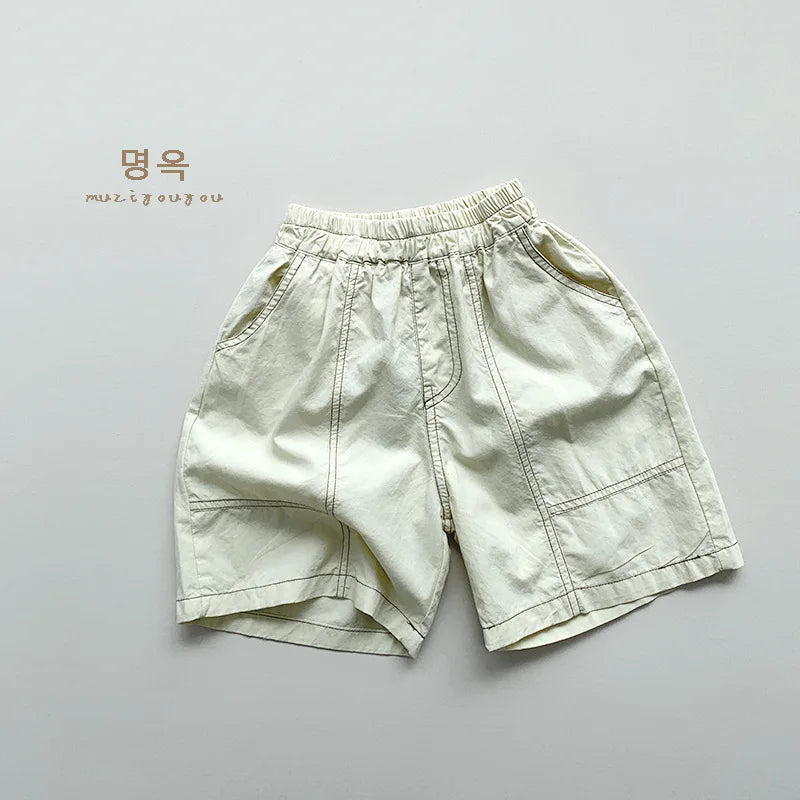 NOVEDAD DE VERANO 2025, pantalones cortos sueltos para niños, pantalones casuales sólidos para bebés, pantalones cortos casuales de algodón para niños y niñas, pantalones medios para niños, ropa para niños
