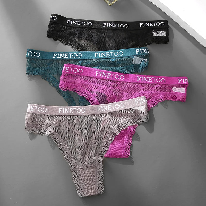 3 uds FINETOO Tanga para mujer bragas de encaje Tanga Sexy para mujer ropa interior de cintura baja comodidad sólida calzoncillos femeninos lencería S-XL