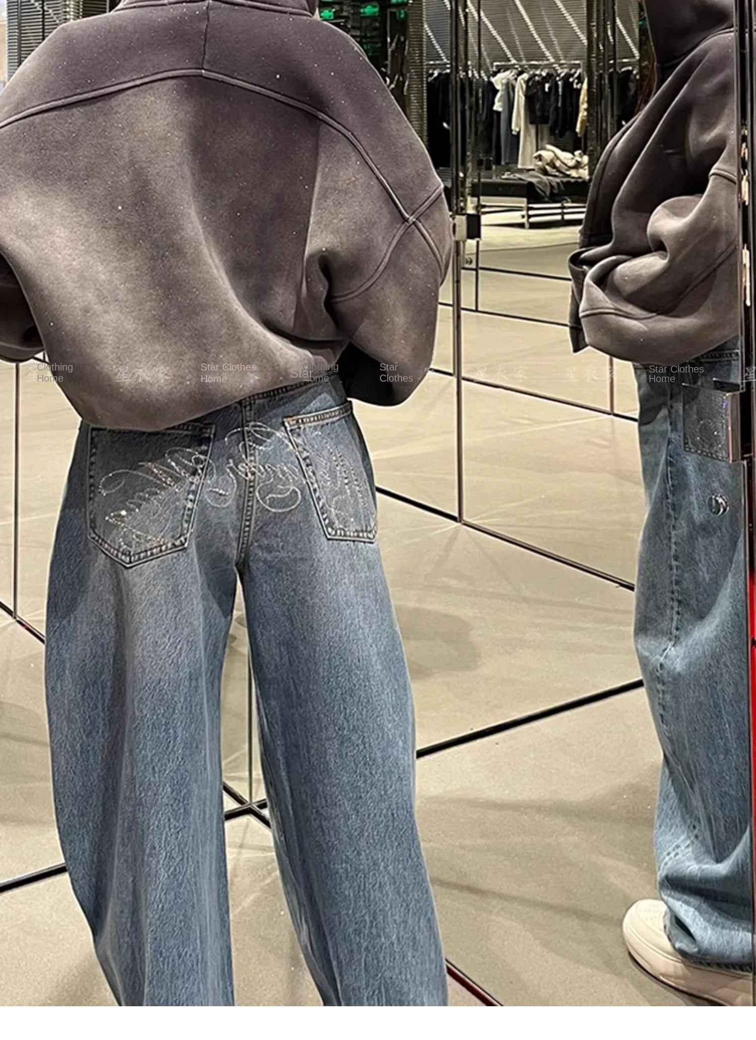Pantalones vaqueros holgados de pierna ancha para mujer, pantalones informales, diseño Retro Vintage, estilo americano, moda de gran tamaño desgastada elegante