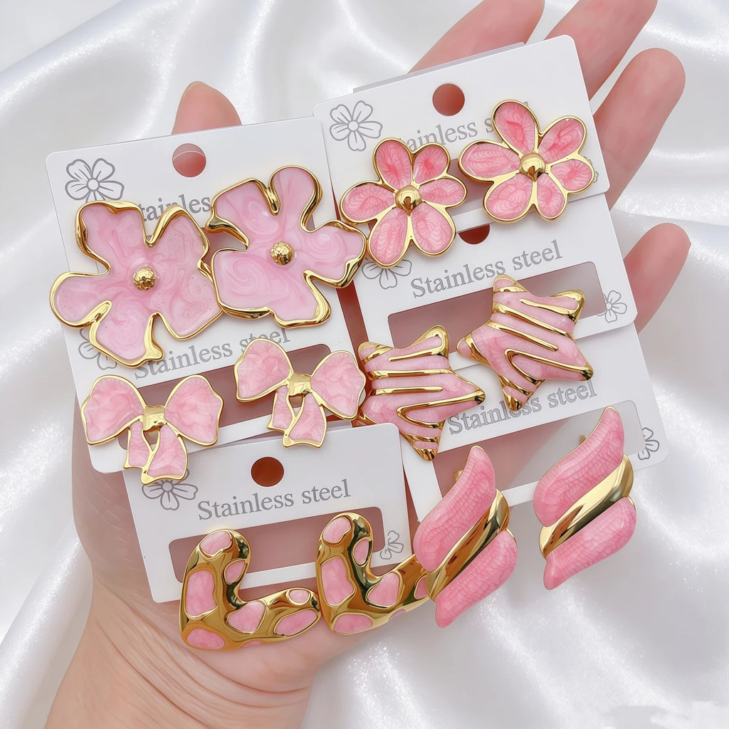 6 pares de pendientes de acero inoxidable con diseño de flores y geometría, coloridos y a la moda, para mujer, regalos para fiestas.