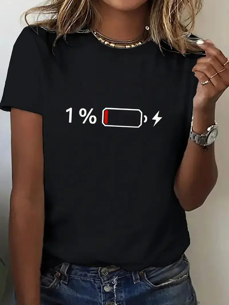 Camisa 1% Camiseta casual con estampado de batería, camiseta de manga corta, camiseta para mujer, ropa, camiseta superior para niñas