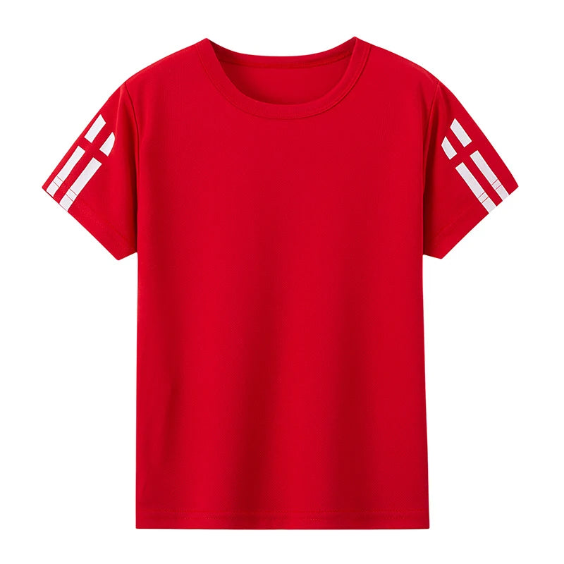 Paquete de 1/4 de verano para niños, deportes de secado rápido, manga corta, Color sólido, Joker, camisa informal de talla grande, camiseta para correr para niños y niñas