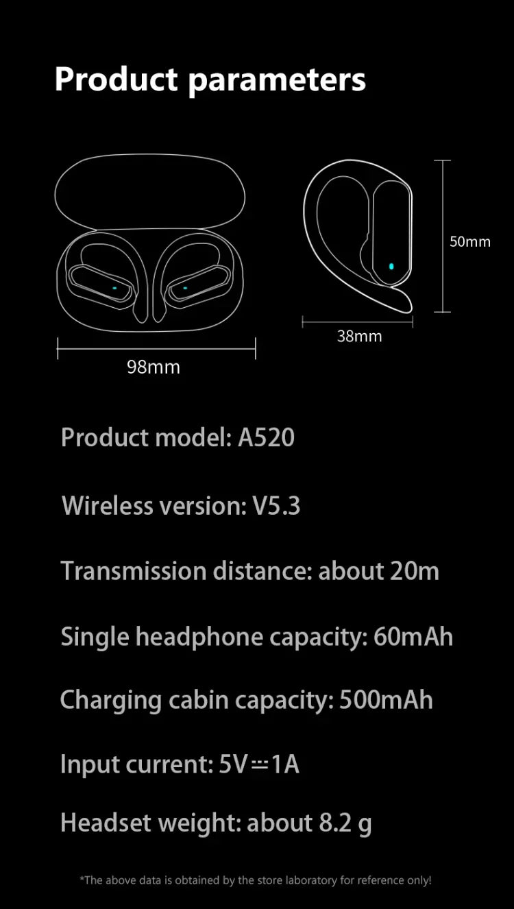 Para CB & JBL Bluetooth TWS auriculares inalámbricos A520 Auricles auriculares ganchos para las orejas juego auriculares deportivos Control táctil auriculares con micrófono