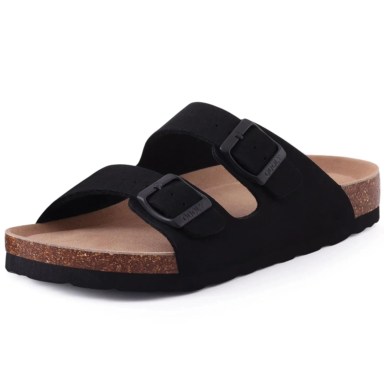 Comwarm Zapatillas tipo zuecos de ante para mujer, mulas de cuero, zapatillas planas clásicas de corcho para hombre, sandalias con reposapiés de corcho para exteriores con soporte para arco