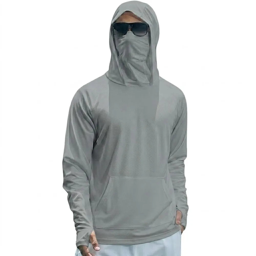 Camiseta de Manga Larga con Capucha para Hombre, Protección Solar UPF50+, de Secado Rápido, para Correr, Pesca, Deporte, Estilo Urbano