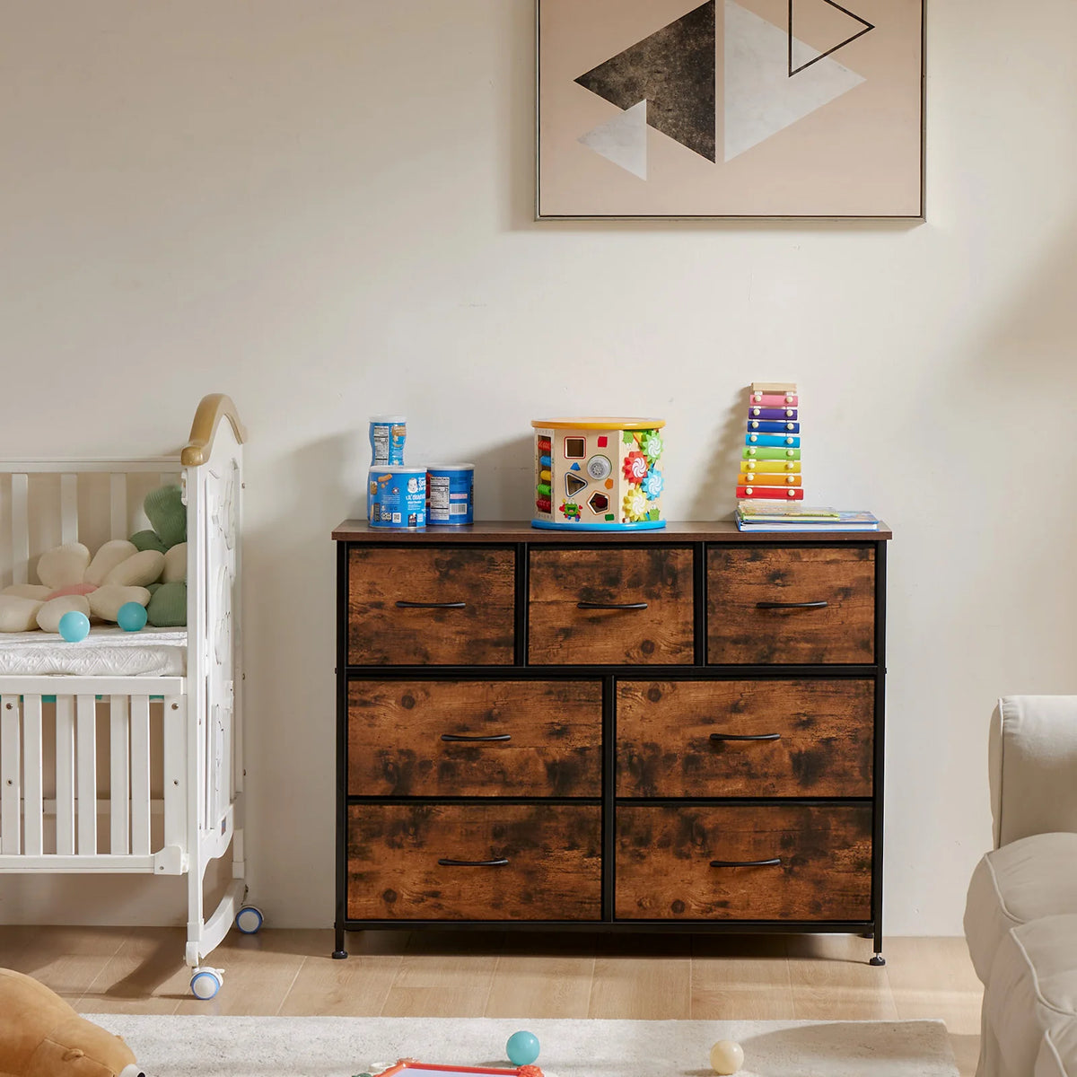 JHK Desser para dormitorio con 7 cajones de tela, organizador, armario de almacenamiento, pecho, ropa para sala de estar, vitrina de muebles