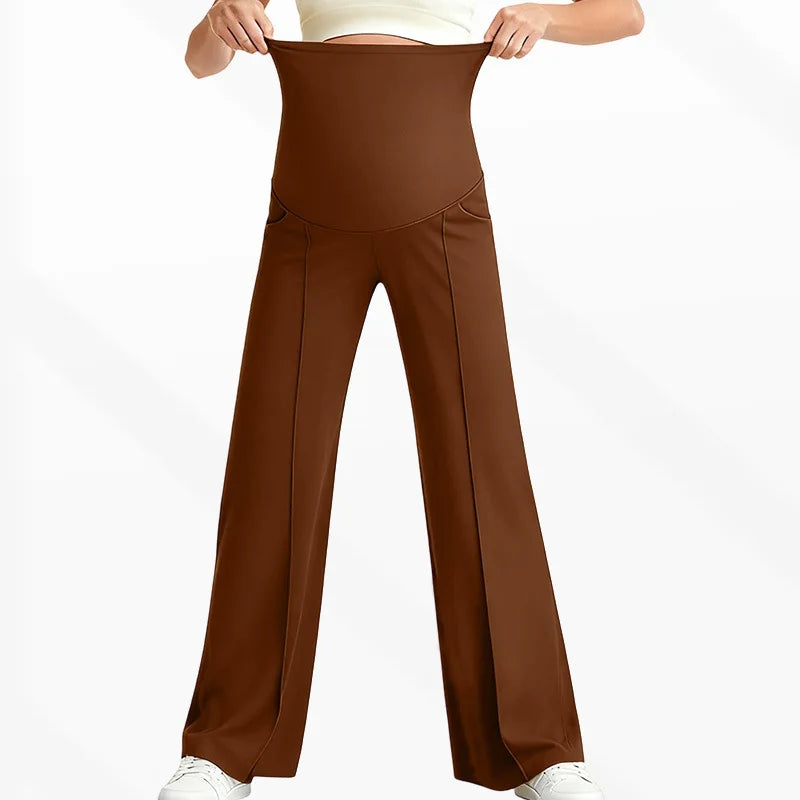 Pantalones rectos de maternidad de talla grande 2026 Otoño Invierno pantalones de pierna ancha de cintura alta para mujeres embarazadas ropa exterior pantalones sueltos Premama