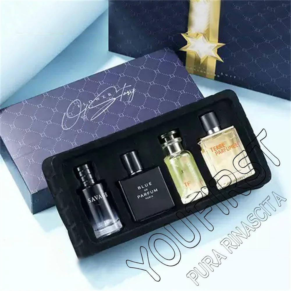 Perfume de marca de lujo para hombre, Colonia, 100ml, caja de regalo para hombre, conjunto de 4 Uds., Perfumes masculinos, Spray aromático afrutado Floral Natural
