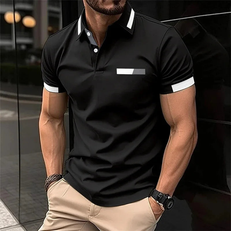 Camiseta deportiva informal para hombre, Polo elástico de manga corta para gimnasio y correr, top con solapa, camiseta ajustada para hombre