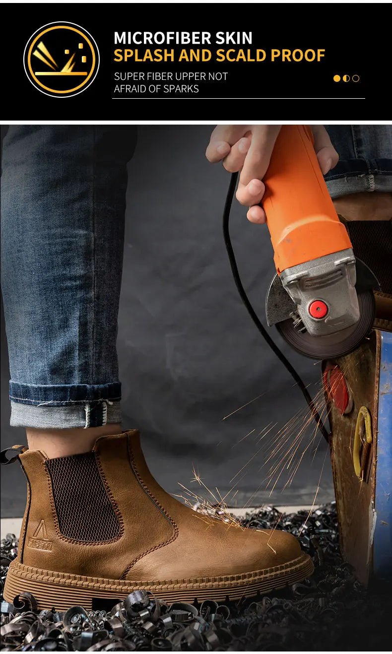 Botas de trabajo Lerther para hombre, zapatos de seguridad indestructibles, zapatillas de trabajo a prueba de pinchazos con punta de acero, zapatos de trabajo para hombre