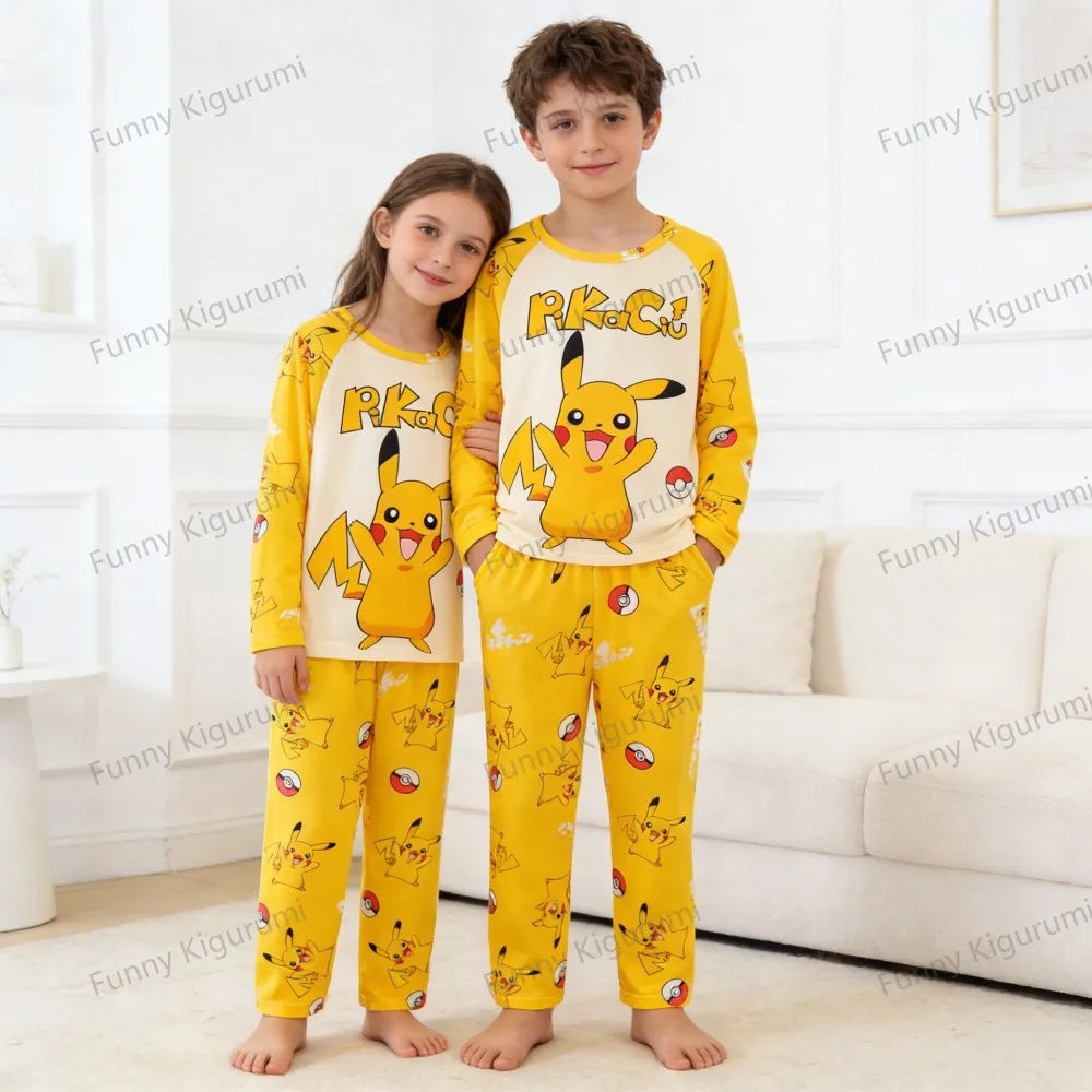 Pijamas de dibujos animados para niños de 3 a 5, 7, 9, 11 y 13 años, conjuntos de ropa para el hogar para niños, pijamas de Pikachu de manga larga para niñas, ropa de descanso para adolescentes