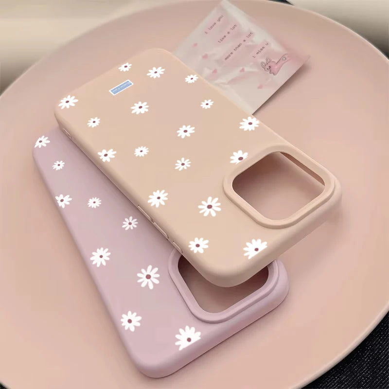 Funda de teléfono con flor pequeña y Margarita de estilo lindo para iPhone 11 12 13 14 15 16 17 Pro Max 16 Plus, funda de silicona suave con parachoques a prueba de golpes