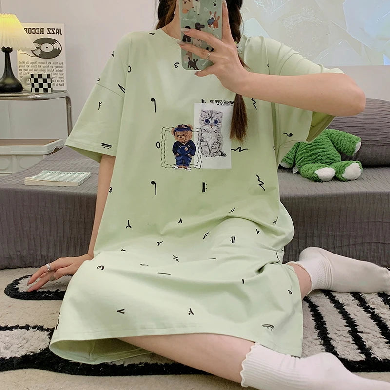 100% ALGODÓN! Camisón de verano para mujer de talla grande M-4XL, nuevo camisón antibacteriano HQ, camisón de manga corta, vestido informal