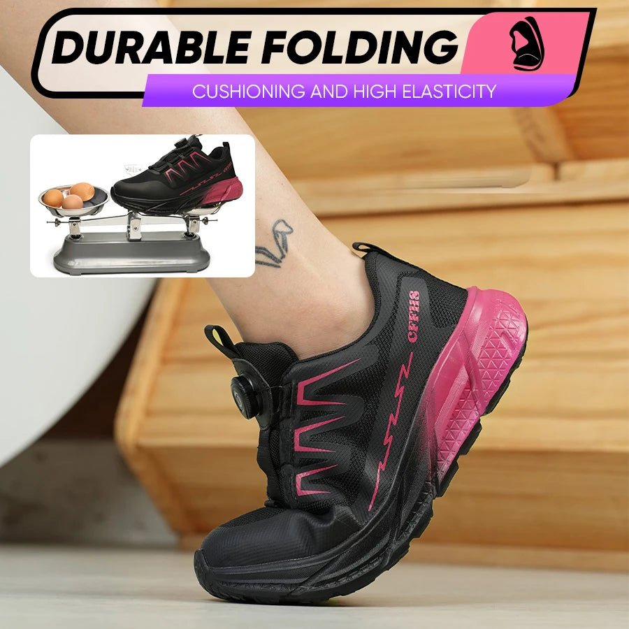 Zapatos de seguridad para mujer, botas de trabajo con punta de acero, zapatillas deportivas transpirables a prueba de perforaciones, botas de seguridad cómodas para construcción