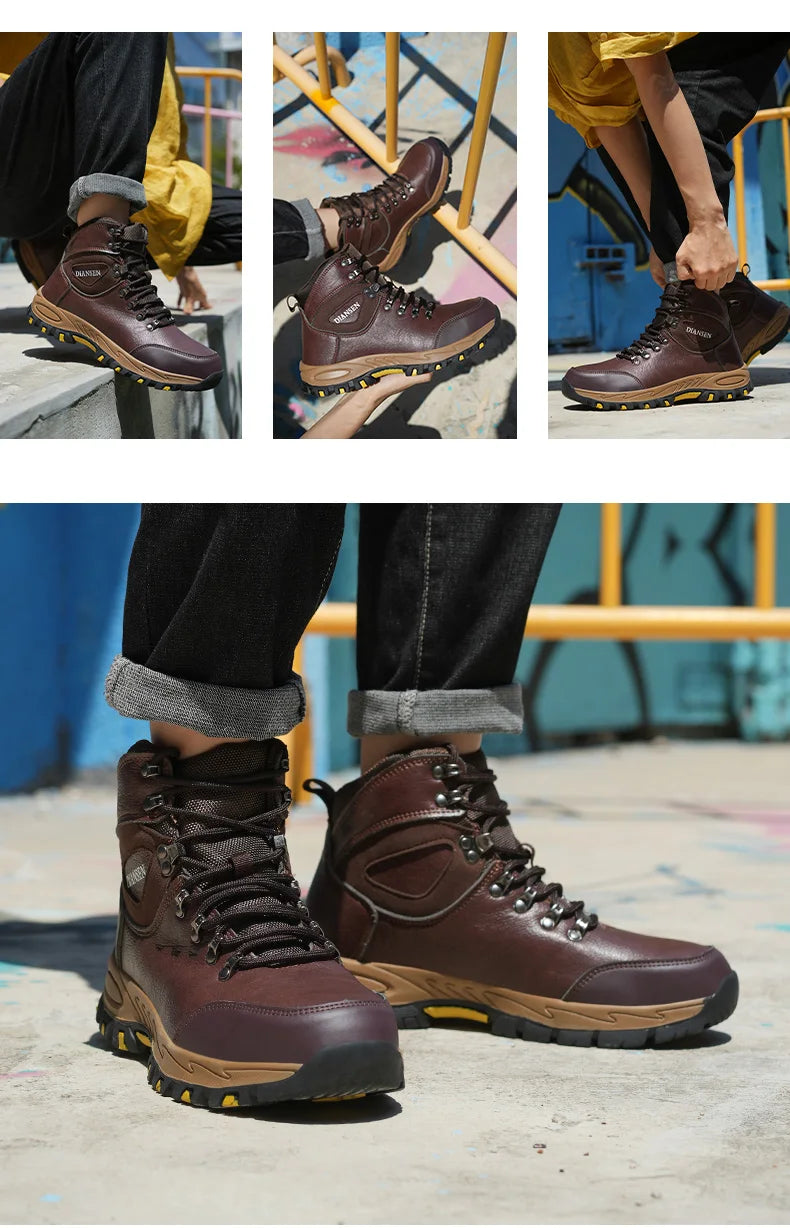 Botas de seguridad de trabajo indestructibles de cuero impermeables para hombre, botas militares para exteriores, zapatos industriales antigolpes y antipinchazos para hombre