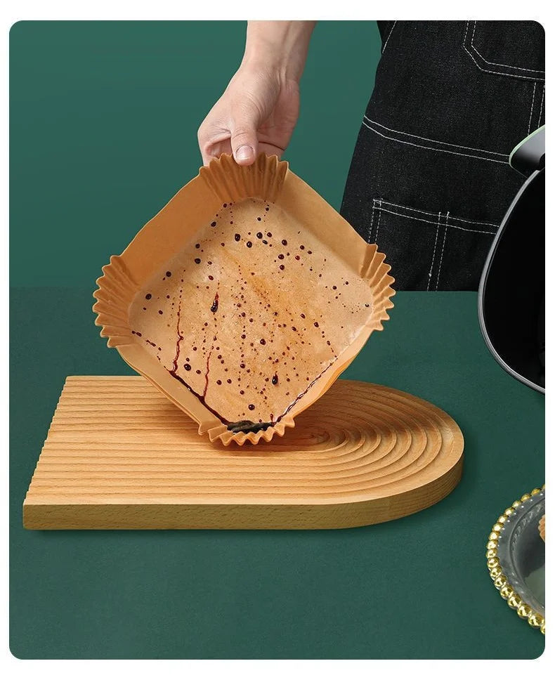 Bandeja de papel especial para freidora de aire, almohadilla de papel absorbente de aceite resistente a altas temperaturas, papel cuadrado para hornear, cocina, 50/100 Uds.