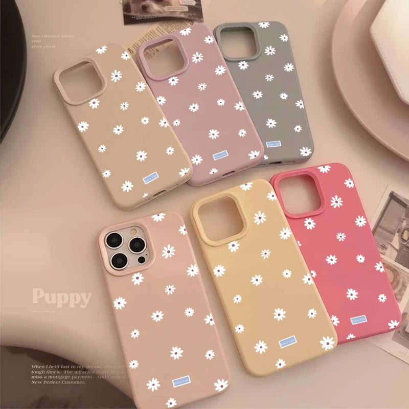 Funda de teléfono con flor pequeña y Margarita de estilo lindo para iPhone 11 12 13 14 15 16 17 Pro Max 16 Plus, funda de silicona suave con parachoques a prueba de golpes