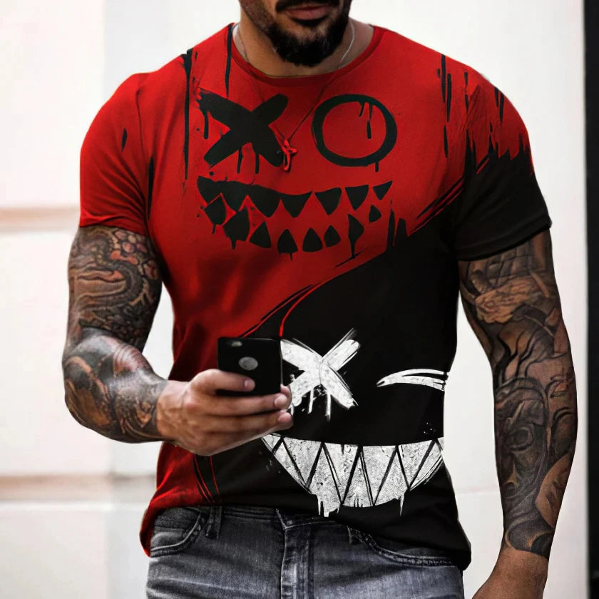 Camiseta de gran tamaño para hombre, pantalón corto informal de manga Hip Hop con estampado de cara sonriente, camiseta de talla grande, Jersey, camiseta para hombre 2024