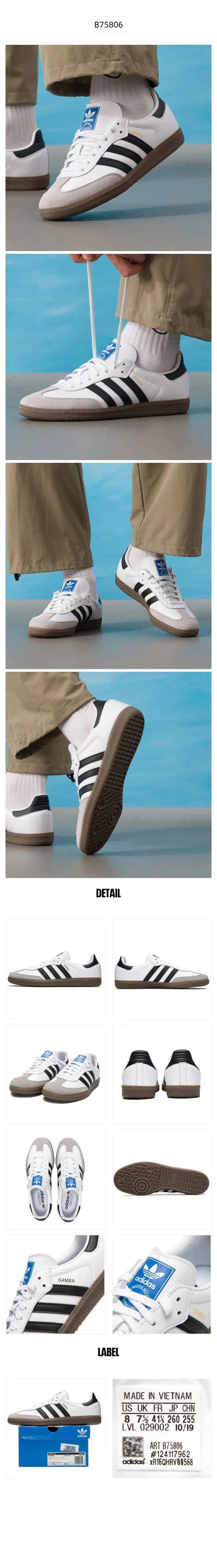 Samba Adidas Original Zapatos para hombre y mujer OG Low Sneakers Zapatos deportivos cómodos e informales B75806