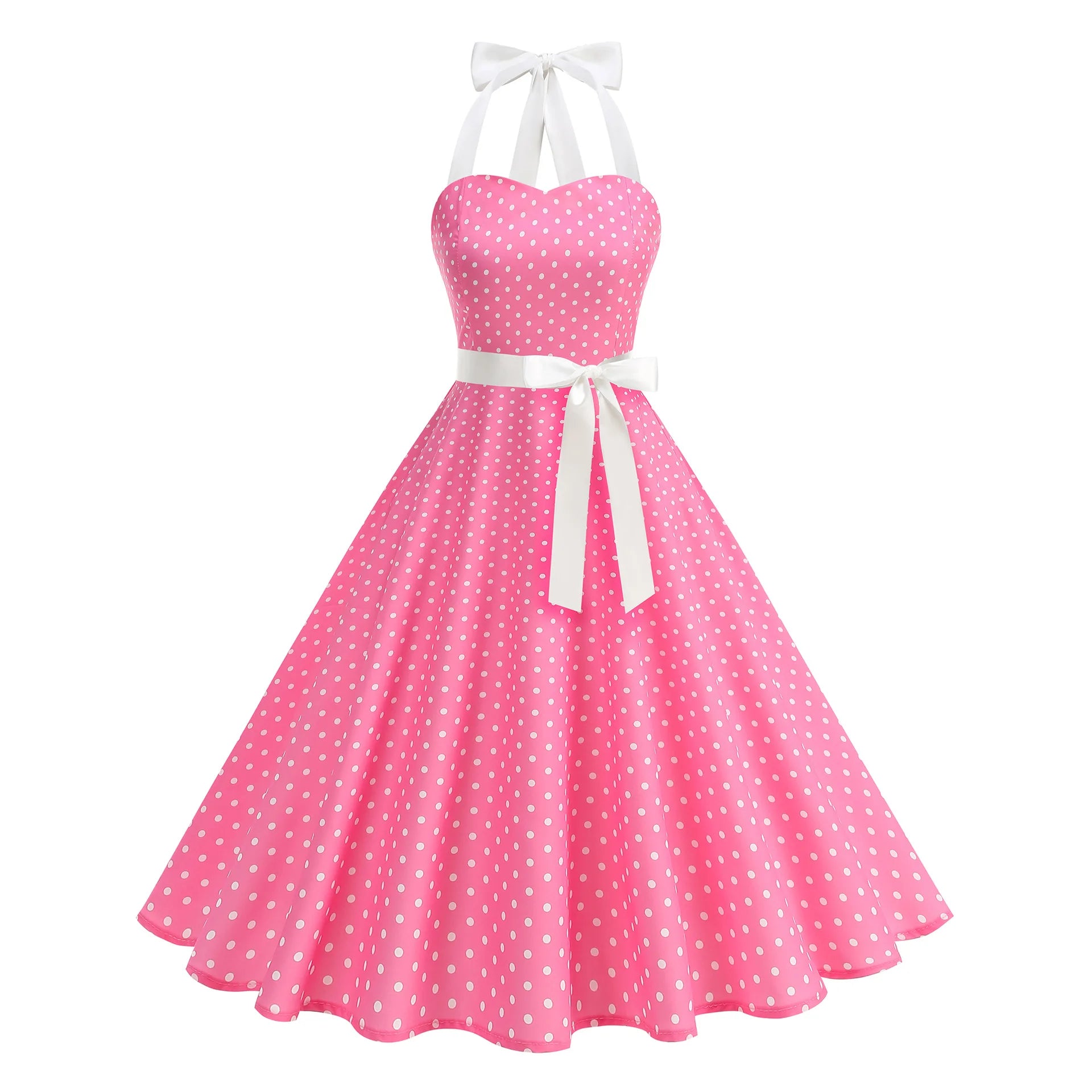 Elegante Vestido de Mujer con Estampado de Puntos, Estilo Hepburn de los Años 50 y 60, Vestido Vintage Sexy con Cuello Halter, Estilo Rockabilly Retro para Fiesta u Oficina, Vestido Pinup 2026
