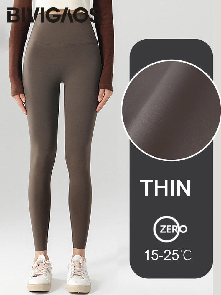 BIVIGAOS-mallas gruesas de terciopelo de Alpaca para mujer, mallas de tiburón negro, cintura alta, ajustadas, sin costuras, cálidas, para otoño e invierno
