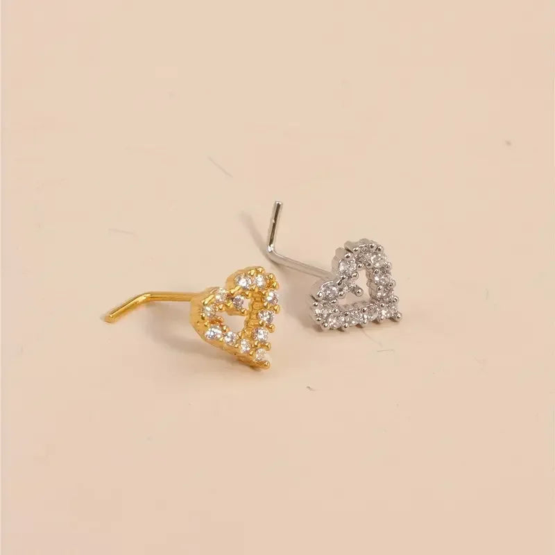 Mini anillo de uñas en forma de L con forma de corazón de amor, anillos de nariz, circonita cúbica, decoración, Piercing de nariz, joyería, 20G, 18G, 1pc